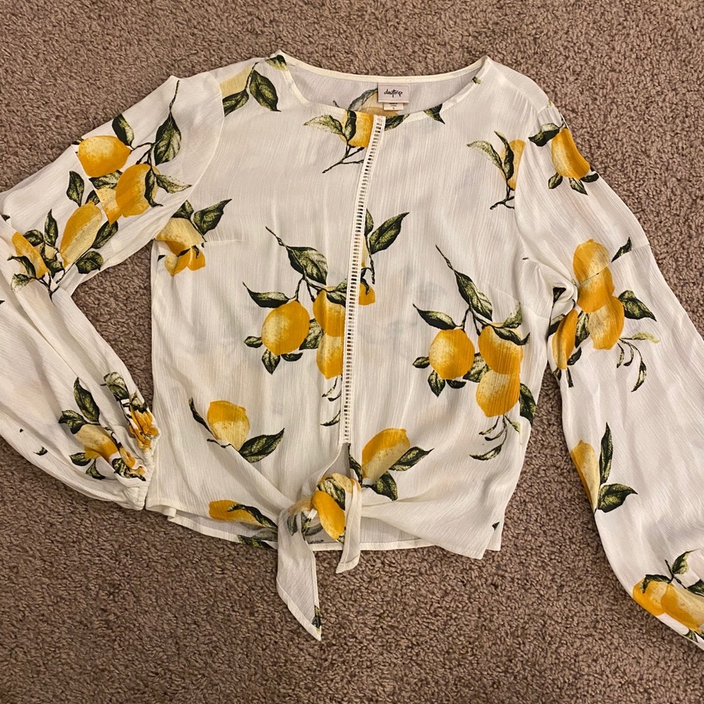 Lemon Print Long Sleeve Blouse